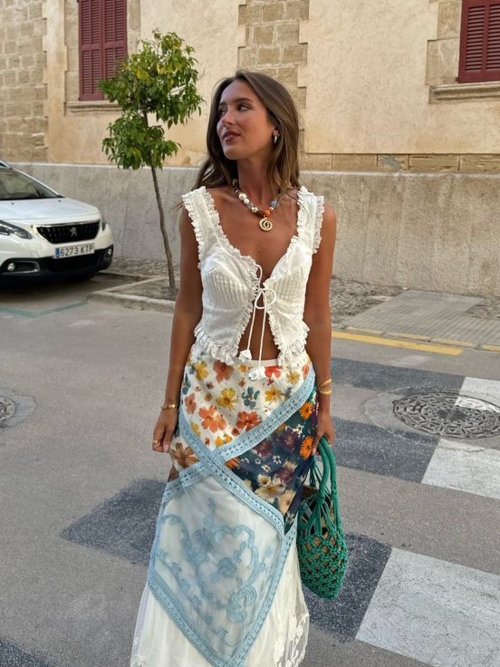 ANTHROPOLOGIE Italian Summer Patchwork Scarf Floral Lace High Waisted Midi Skirt
